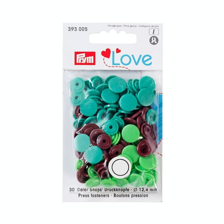 Bouton-pression Color Snaps Rond 12,4 mm Vert, Vert clair, Brun 30 pcs - Prym - Rougier et Plé