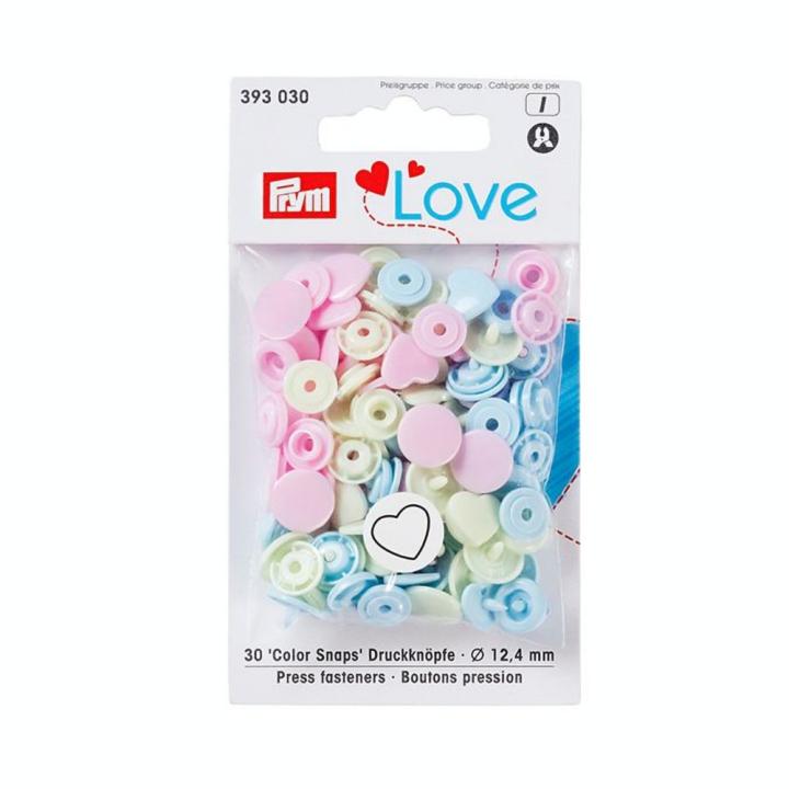 Bouton-pression Color Snaps Coeur 12,4 mm Rose-Vert-Bleu 30 pcs - Prym - Rougier et Plé