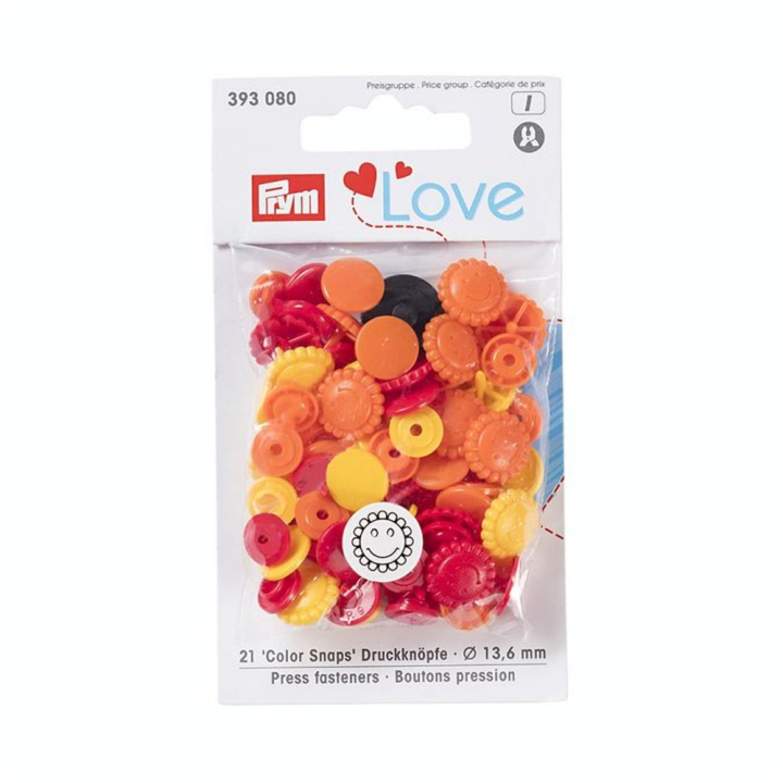 Bouton-pression Color Snaps Fleur 13,6 mm Jaune-Rouge-Orange 30 pcs - Prym - Rougier et Plé