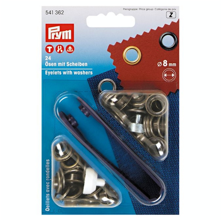 Œillets et rondelles Laiton 8 mm 24 pcs Laiton antique + Outil de pose - Prym - Rougier et Plé