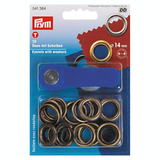 Œillets et rondelles Laiton 14 mm 10 pcs Laiton antique + Outil de pose - Prym - Rougier et Plé