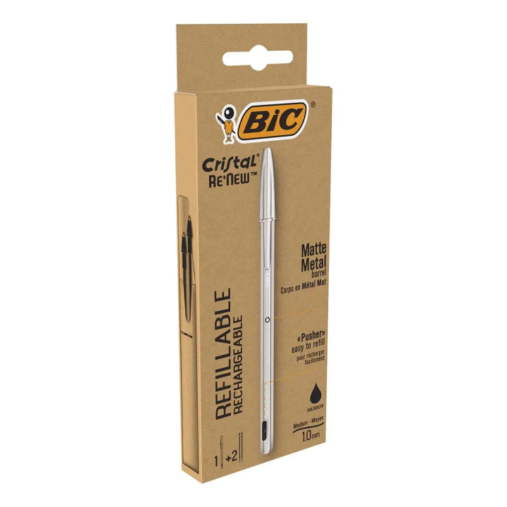 Stylo à bille Cristal Rechargeable Medium Kit Noir - Bic - Rougier et Plé