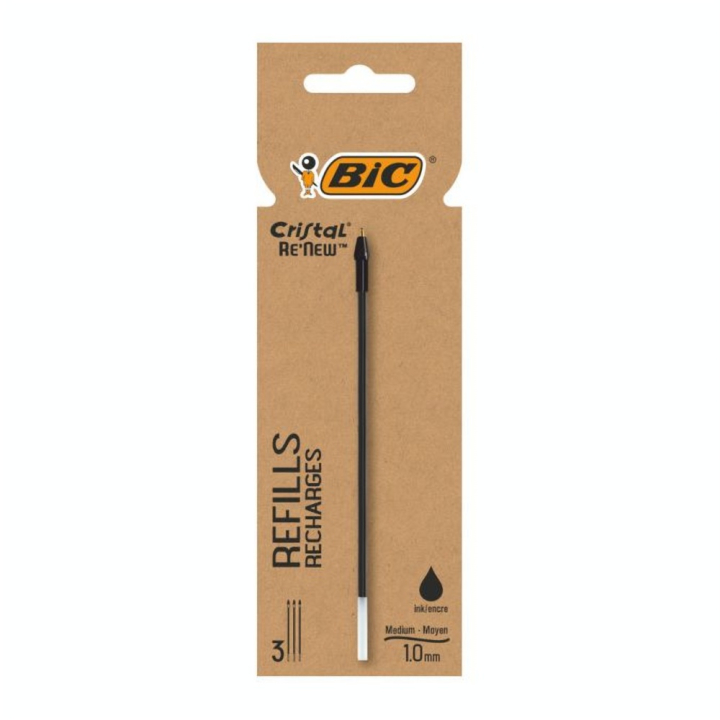 Recharge Re'New Stylo à bille Cristal Medium Noir x 3 - Bic - Rougier et Plé