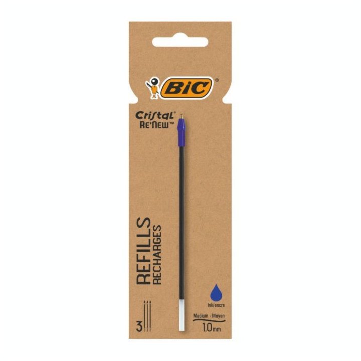 Recharge Re'New Stylo à bille Cristal Medium Bleu x 3 - Bic - Rougier et Plé