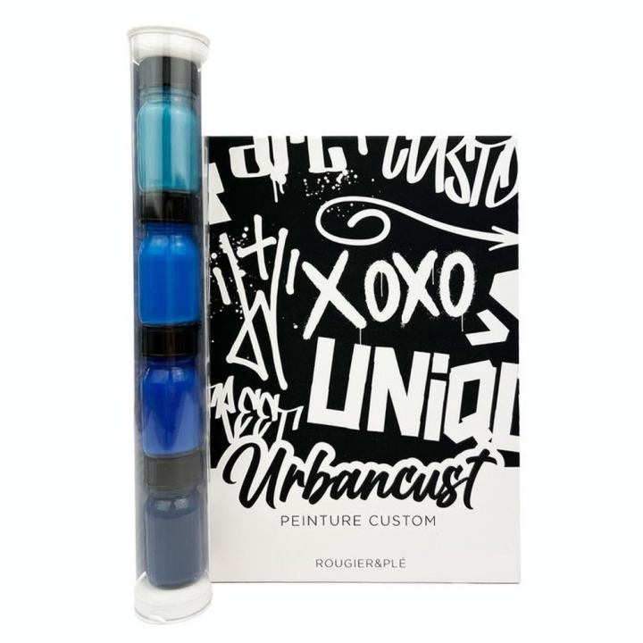 Peinture Custom Cuir Kit 4 Flacons 10 ml Tons Bleus - Urbancust - Rougier et Plé