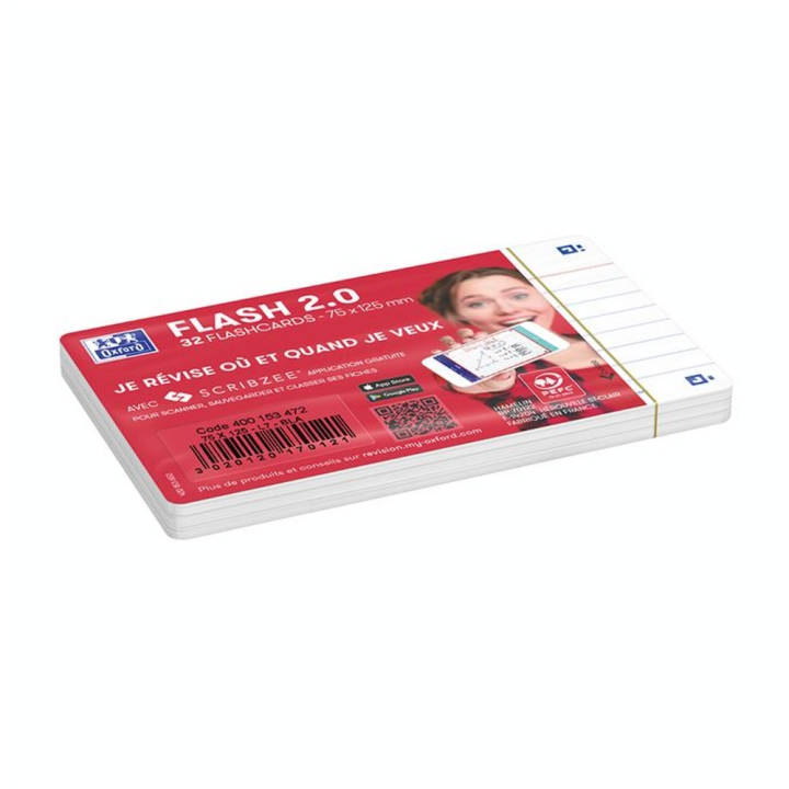 Fiche Bristol Flash 2.0 32 pcs 7.5 x 12.5 cm Blanc - Oxford - Rougier et Plé
