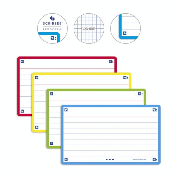 Fiche Bristol Flash 2.0 32 pcs 7.5 x 12.5 cm 4 couleurs assorties - Oxford - Rougier et Plé