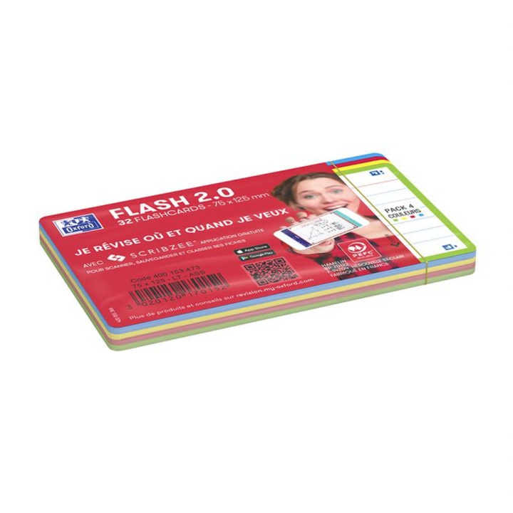 Fiche Bristol Flash 2.0 32 pcs 7.5 x 12.5 cm 4 couleurs assorties - Oxford - Rougier et Plé