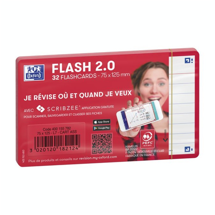 Fiche Bristol Flash 2.0 32 pcs  7.5 x 12.5 cm 1 Couleur - Oxford - Rougier et Plé
