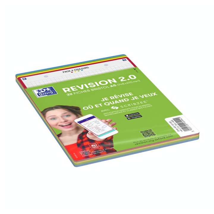 Fiche Bristol Révision 2.0 A5 14.8 x 21 cm 32 pcs Perforée 4 Couleurs assorties - Oxford - Rougier et Plé