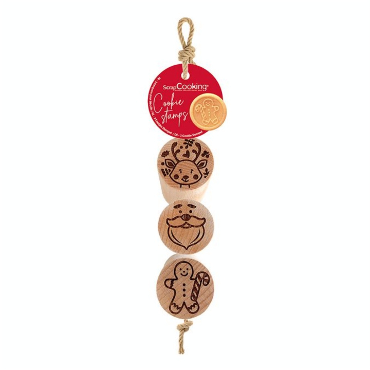 Tampon bois pour Biscuit 3 pcs : Renne Bonhomme en pain d'épice Père Noël - ScrapCooking - Rougier et Plé