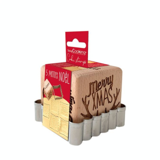 Tampon bois pour Biscuit 5 motifs de Noël + 1 Emporte-pièce - ScrapCooking - Rougier et Plé