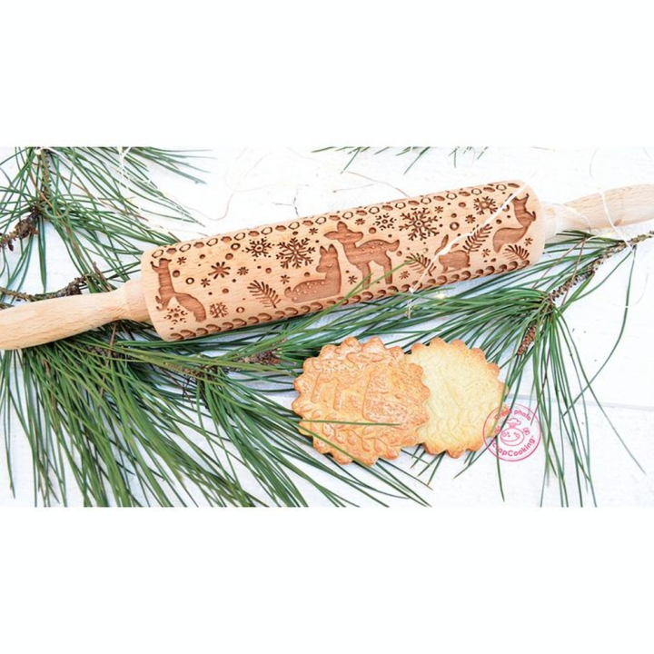 Rouleau à pâtisserie en bois Empreintes 39 cm Forêt enchantée - ScrapCooking - Rougier et Plé
