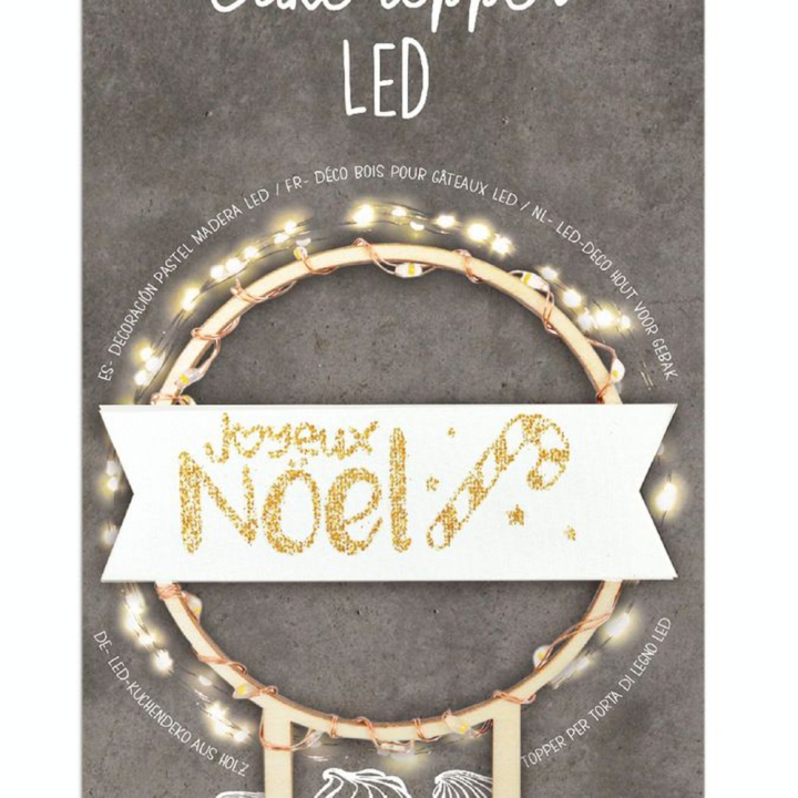 Décor de gâteau lumineux en bois Cake Topper Led Joyeux Noël - ScrapCooking - Rougier et Plé