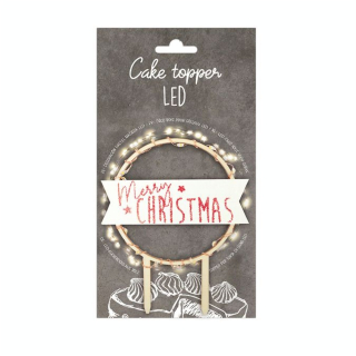 Décor de gâteau lumineux en bois Cake Topper Led Merry Christmas - ScrapCooking - Rougier et Plé