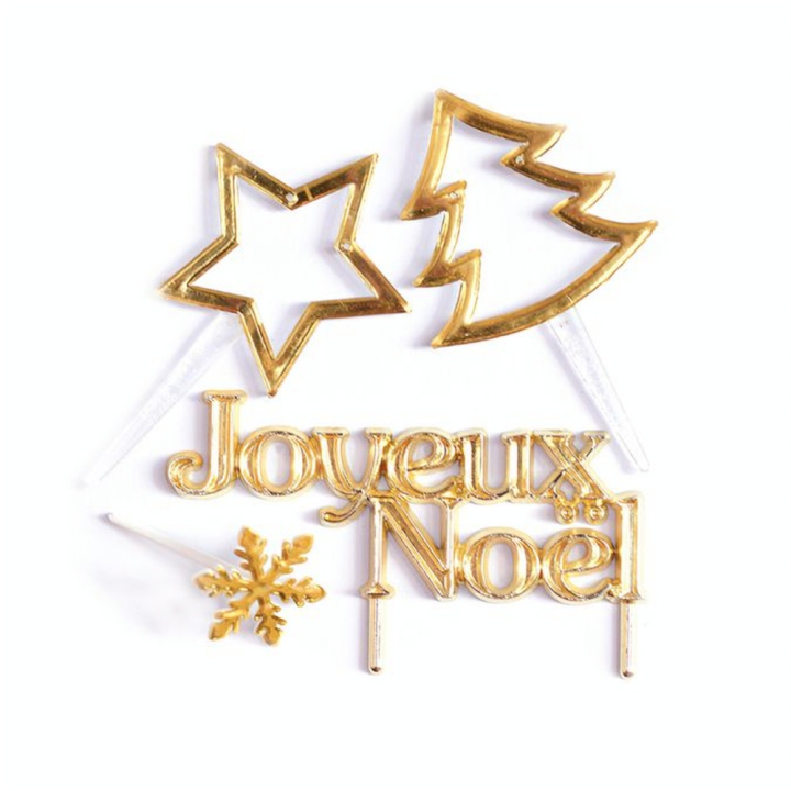 Décor de bûche de Noël Cake Topper Papier Doré 4 pcs - ScrapCooking - Rougier et Plé