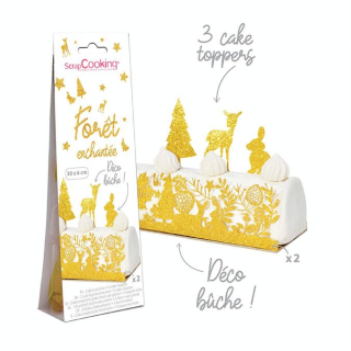 Déco Bûche de Noël + Cake Toppers Kit 5 pcs Doré - ScrapCooking - Rougier et Plé