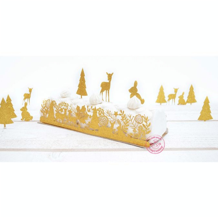 Déco Bûche de Noël + Cake Toppers Kit 5 pcs Doré - ScrapCooking - Rougier et Plé