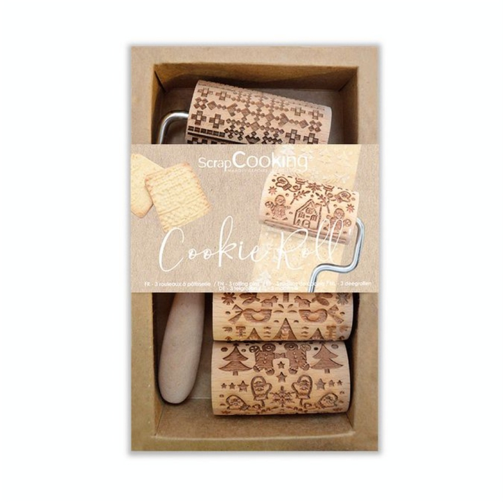 Rouleau à pâtisserie en bois Empreintes Noël 3 pcs - ScrapCooking - Rougier et Plé