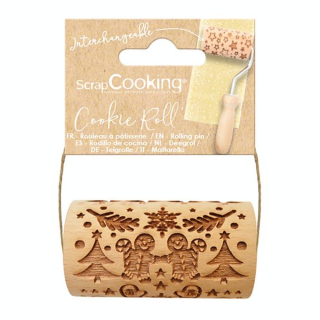 Mini Rouleau à pâtisserie en bois 7 x ø 3,8 cm Empreinte Bonhomme en pain d'épice - ScrapCooking - Rougier et Plé