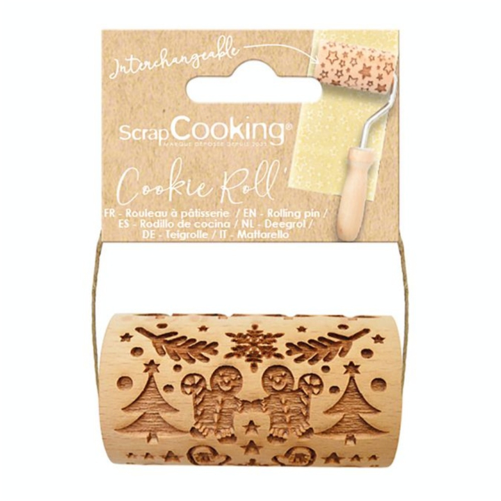 Mini Rouleau à pâtisserie en bois 7 x ø 3,8 cm Empreinte Bonhomme en pain d'épice - ScrapCooking - Rougier et Plé