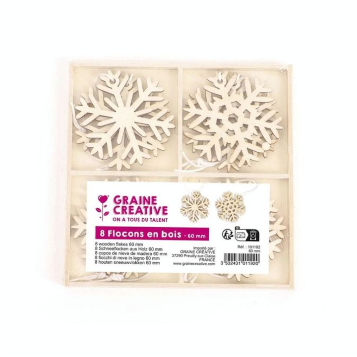 Flocons en bois ajouré 8 pcs ø 6 cm - Graine Créative - Rougier et Plé