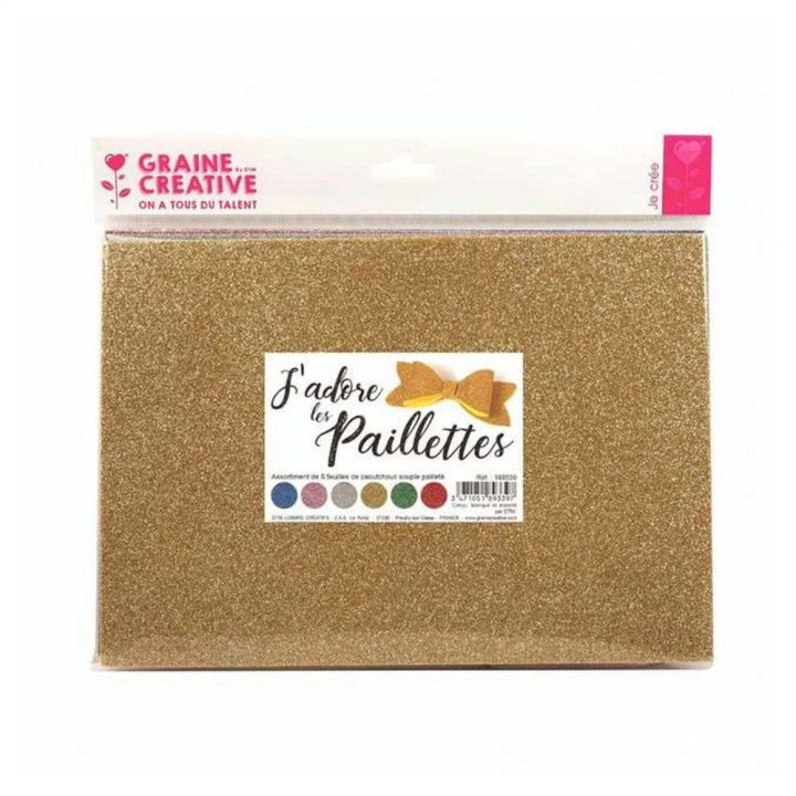 Feuilles en mousse caoutchouc Glitter 20 x 29 cm 6 couleurs Pailletées - Graine Créative - Rougier et Plé