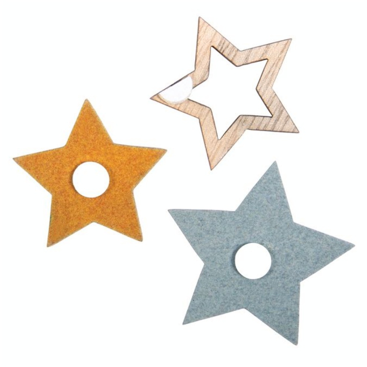 Miniature adhésive en bois 3.5-4.5 cm 12 pcs Étoile - Rayher - Rougier et Plé