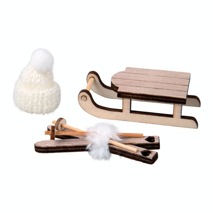 Luge et Ski en bois + Bonnet - Rayher - Rougier et Plé