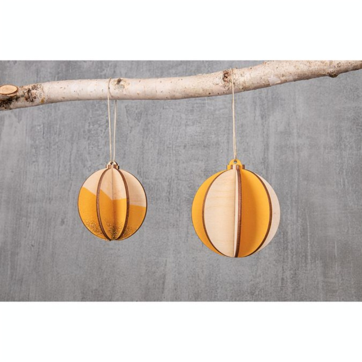 Boule de Noël 3D en bois ø 7 et ø 8 cm 2 pcs - Rayher - Rougier et Plé