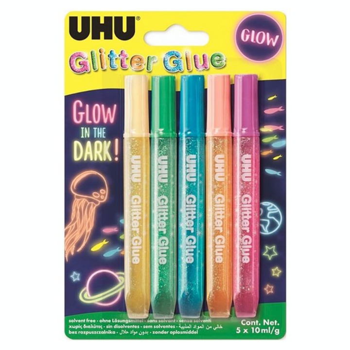 Colle pailletée Glow in the dark 5 x 10 ml - Uhu - Rougier et Plé