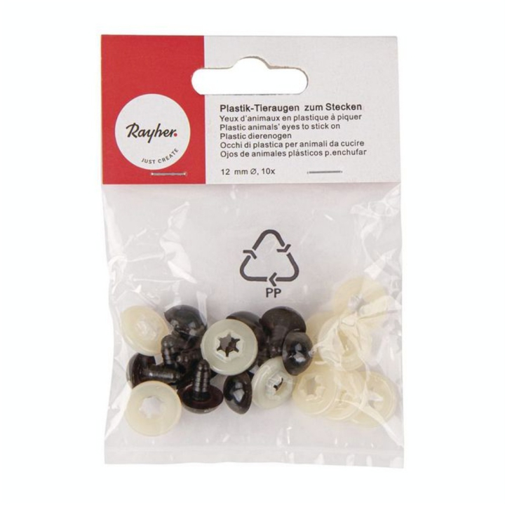 Yeux d'animaux en plastique ø 12 mm 10 pcs Brun - Rayher - Rougier et Plé