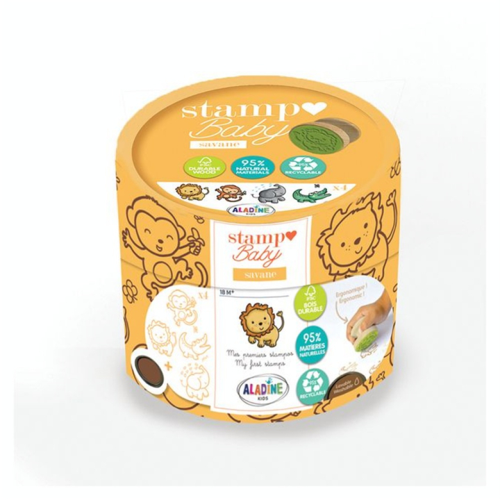 Tampon Bois Stampo Baby Eco-Friendly Savane 5 pcs - Aladine - Rougier et Plé