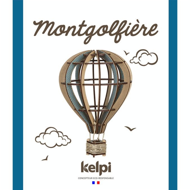 Maquette Montgolfière en bois 24 x 17 cm Bleu - Kelpi - Rougier et Plé