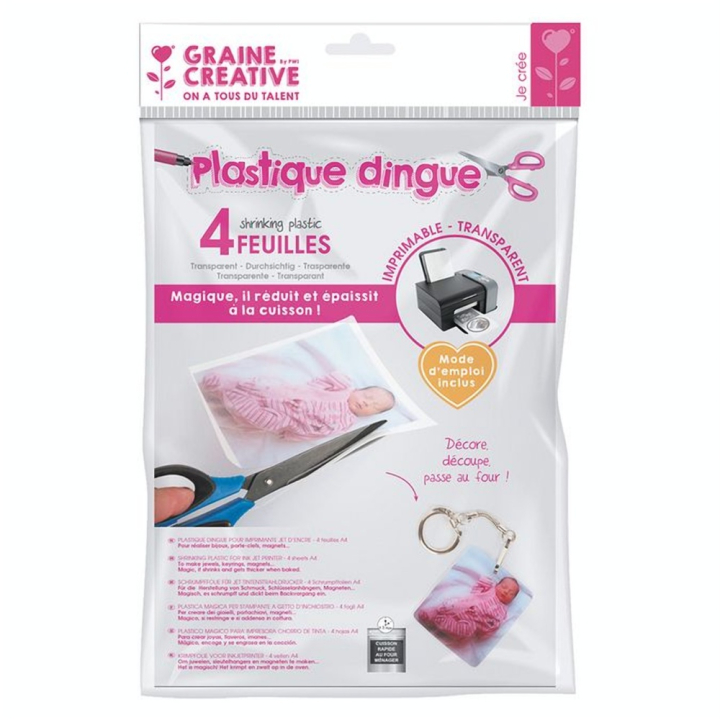 Plastique Dingue Imprimable A4 21 x 29.7 cm 4 pcs Transparent - Graine Créative - Rougier et Plé