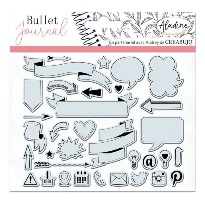 Tampon transparent Stampo Bullet Clear 13 pcs Bannières et icônes - Aladine - Rougier et Plé