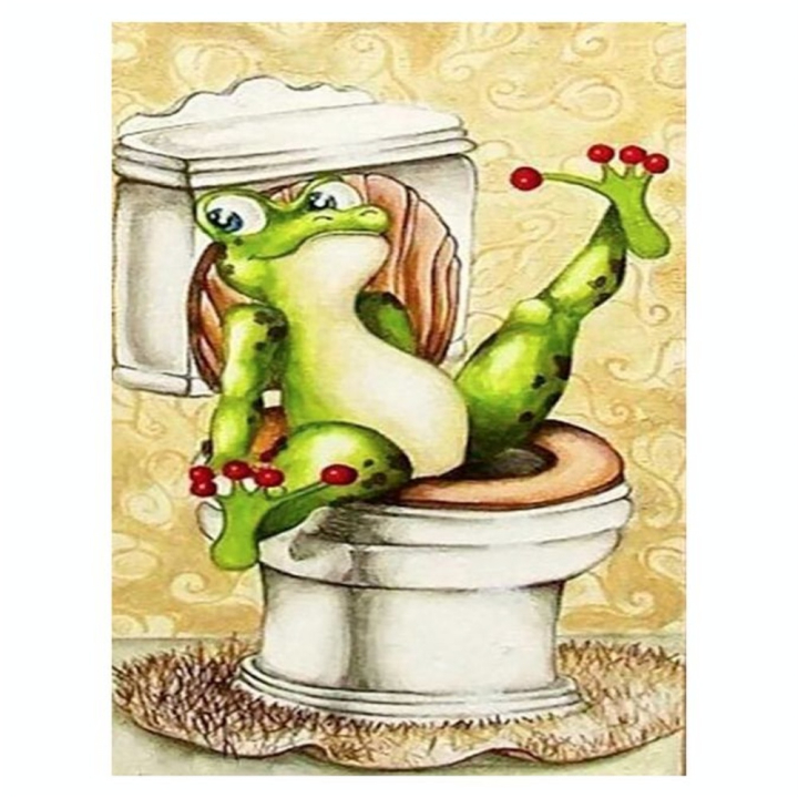 Broderie Diamant 40 x 50 cm La Grenouille aux Toilettes - Figured'Art - Rougier et Plé