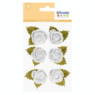 Roses en Papier ø 4 cm 6 pcs Blanc - Artemio - Rougier et Plé
