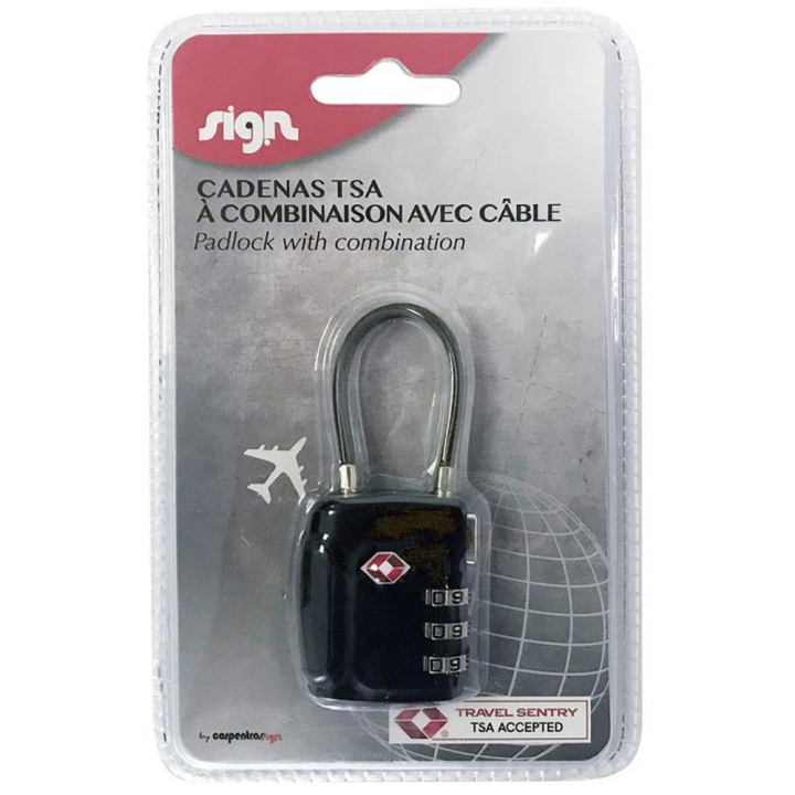 Cadenas à combinaison avec câble 80 x 33 x13.5 mm Noir - Sign - Rougier et Plé