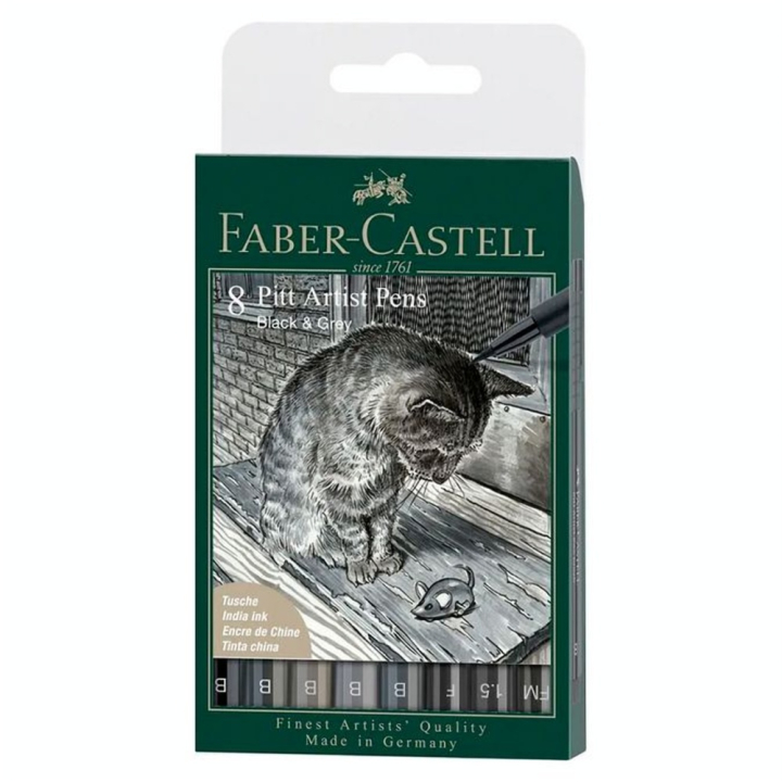 Feutres Pitt Artist Pen 8 pcs Noir & Gris - Faber-Castell - Rougier et Plé