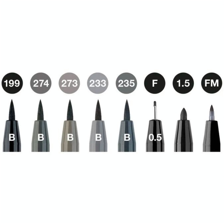 Feutres Pitt Artist Pen 8 pcs Noir & Gris - Faber-Castell - Rougier et Plé
