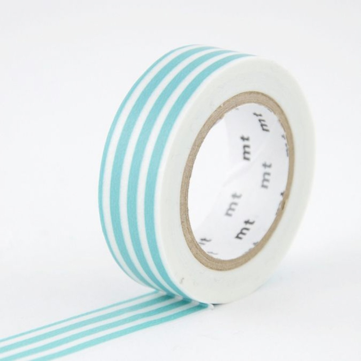 Masking Tape 7 m x 15 mm Lignes Bleu Lagon - Masking Tape mt - Rougier et Plé