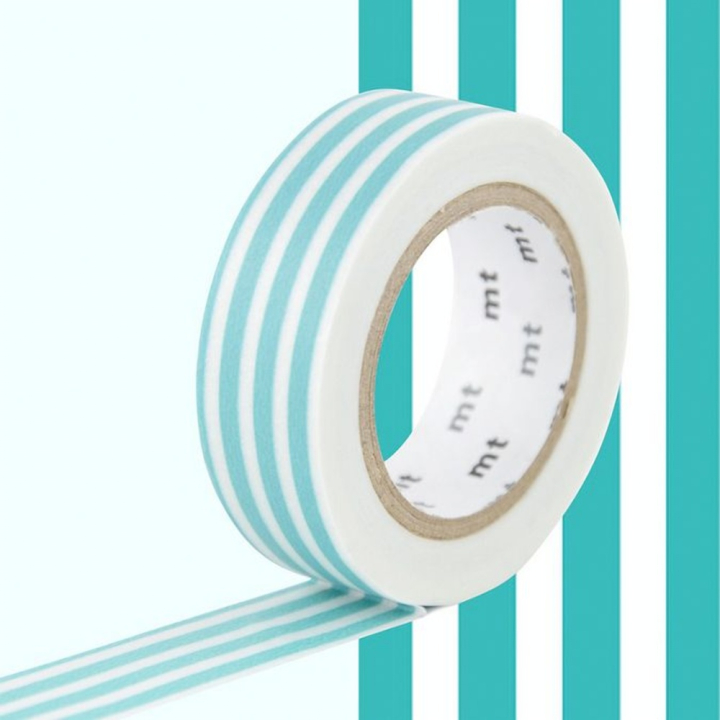 Masking Tape 7 m x 15 mm Lignes Bleu Lagon - Masking Tape mt - Rougier et Plé