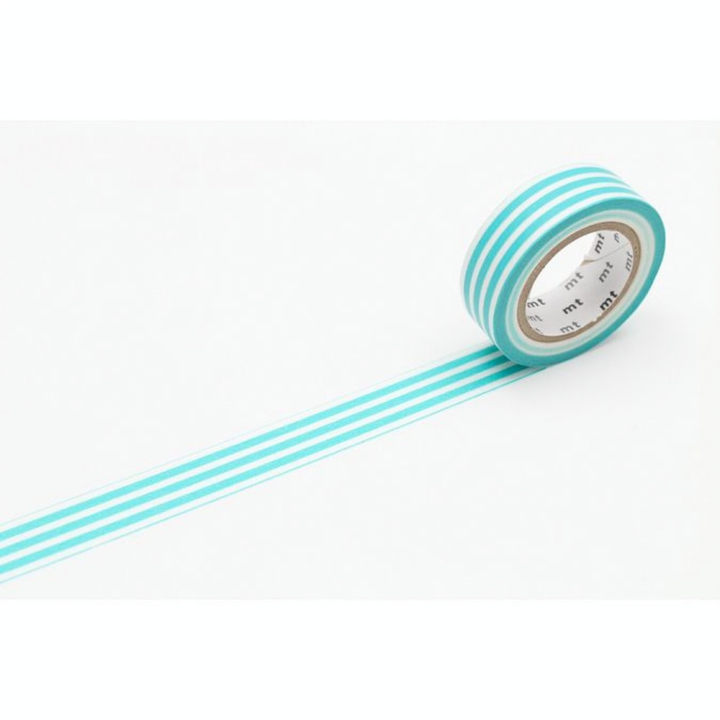 Masking Tape 7 m x 15 mm Lignes Bleu Lagon - Masking Tape mt - Rougier et Plé