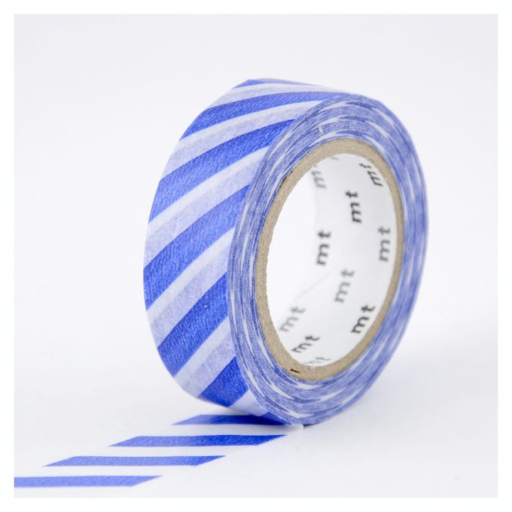 Masking Tape 7 m x 15 mm Rayures Bleu Gris Bleu - Masking Tape mt - Rougier et Plé