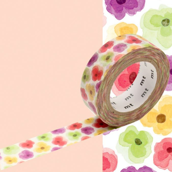 Masking Tape 7 m x 15 mm Fleurs Pensées Aquarelle - Masking Tape mt - Rougier et Plé