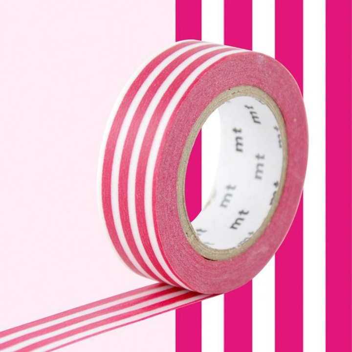 Masking Tape 7 m x 15 mm Lignes Framboise - Masking Tape mt - Rougier et Plé