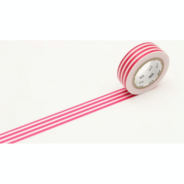 Masking Tape 7 m x 15 mm Lignes Framboise - Masking Tape mt - Rougier et Plé