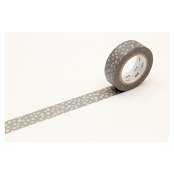 Masking Tape 7 m x 15 mm Fleurs Roses Fond Gris - Masking Tape mt - Rougier et Plé