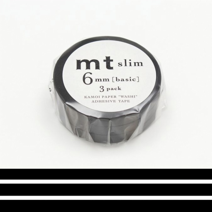 Masking Tape Slim 7 m x 6 mm 3 pcs Uni Noir Mat - Masking Tape mt - Rougier et Plé